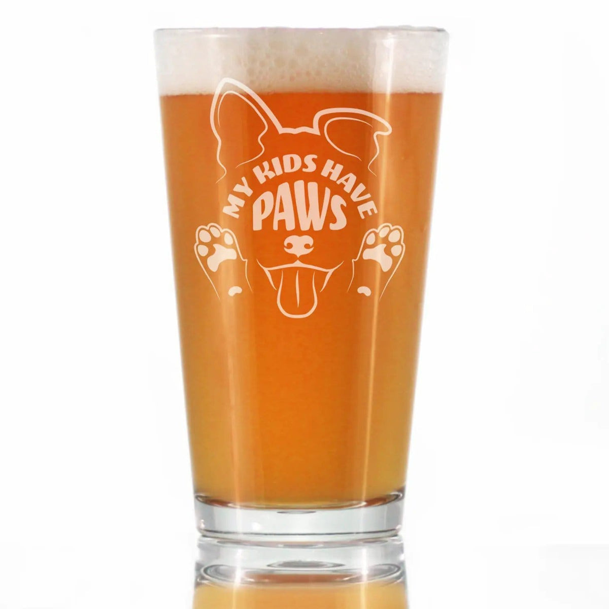 Etched Pint Glass | 16 oz Beer Glass | Dishwasher Safe | Kids Have Paws Dog Engraved