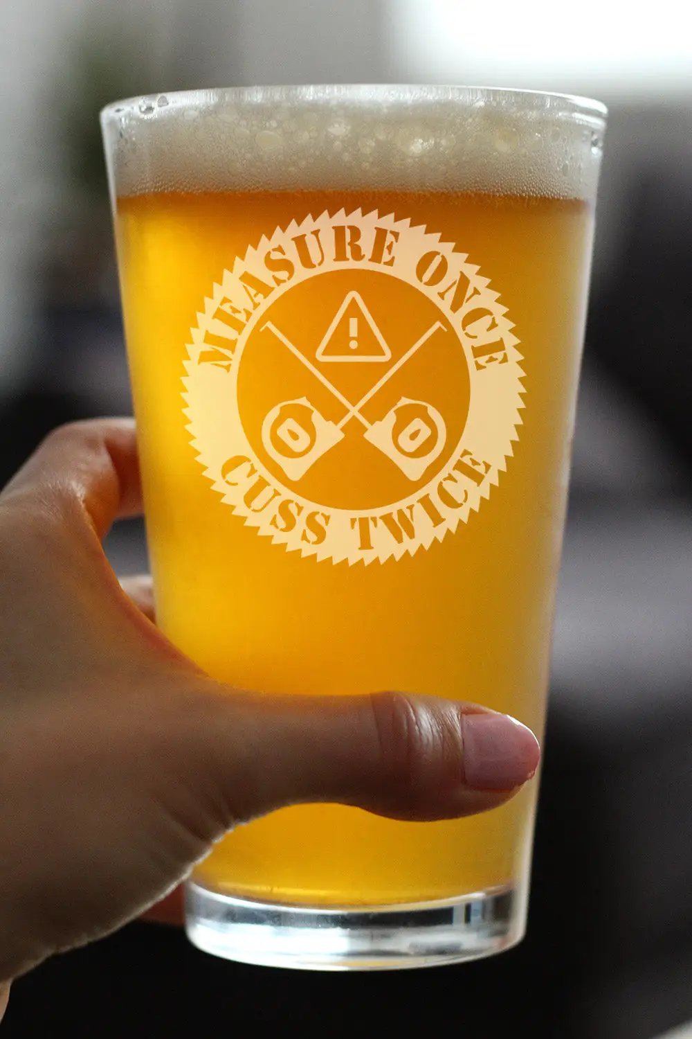 Pint Glass | 16 Oz Capacity | Hand Etched Text | Dishwasher Safe