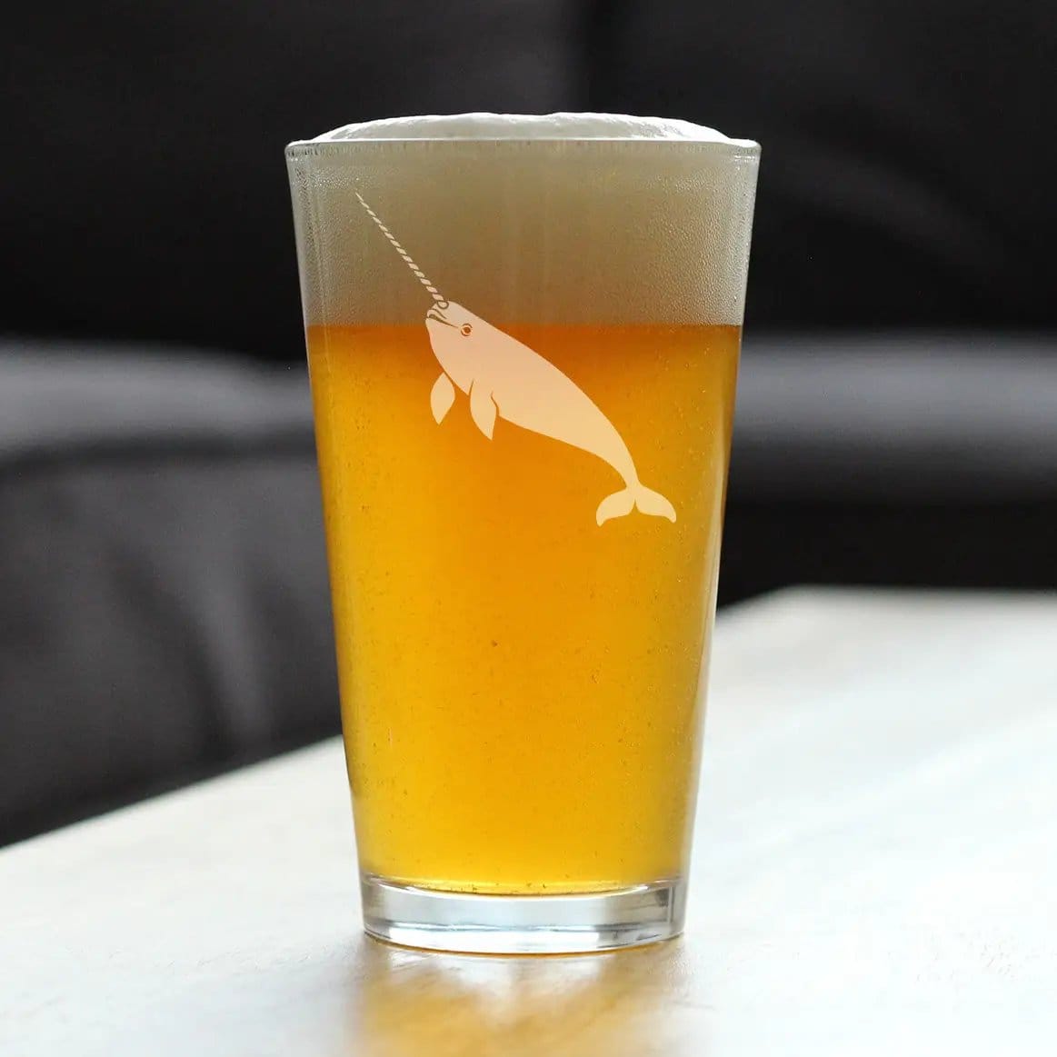 Etched Pint Glass | 16 oz Beer Glass | Dishwasher Safe | Narwhal Engraved
