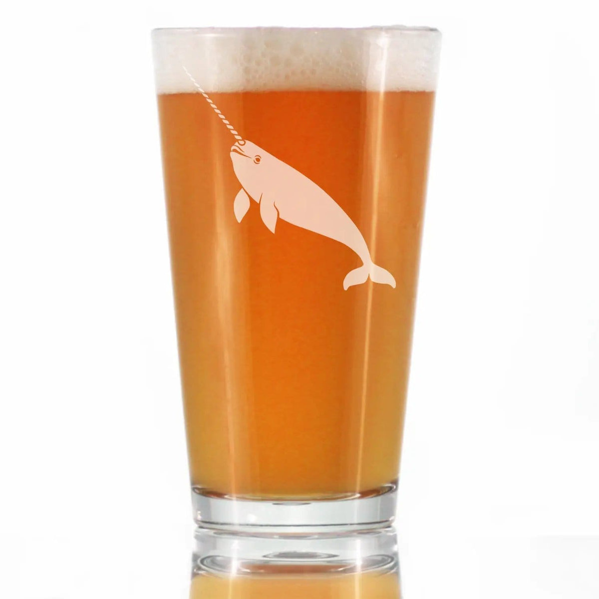 Etched Pint Glass | 16 oz Beer Glass | Dishwasher Safe | Narwhal Engraved