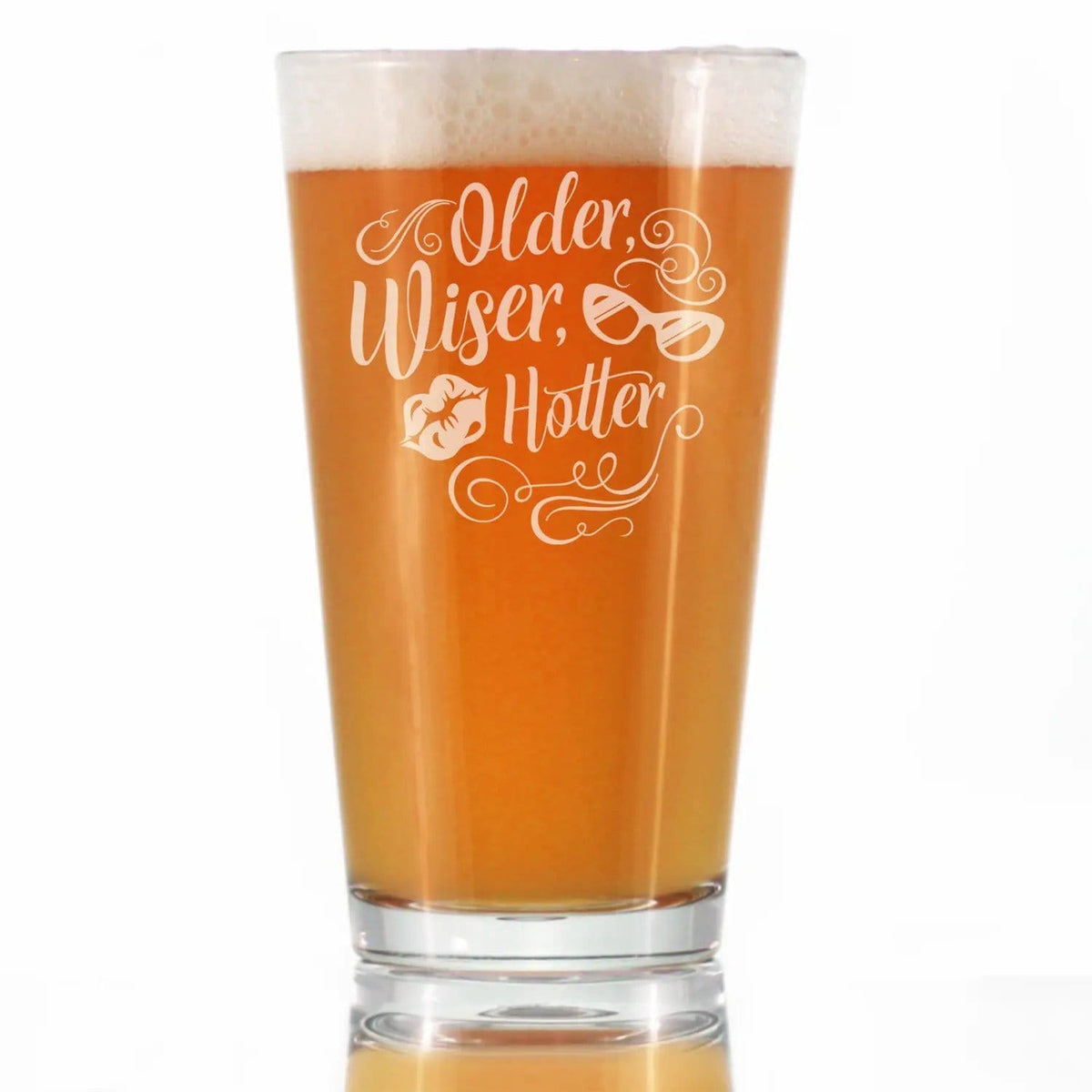Etched Pint Glass | 16 oz Beer Glass | Dishwasher Safe | Older Wiser Hotter Engraved