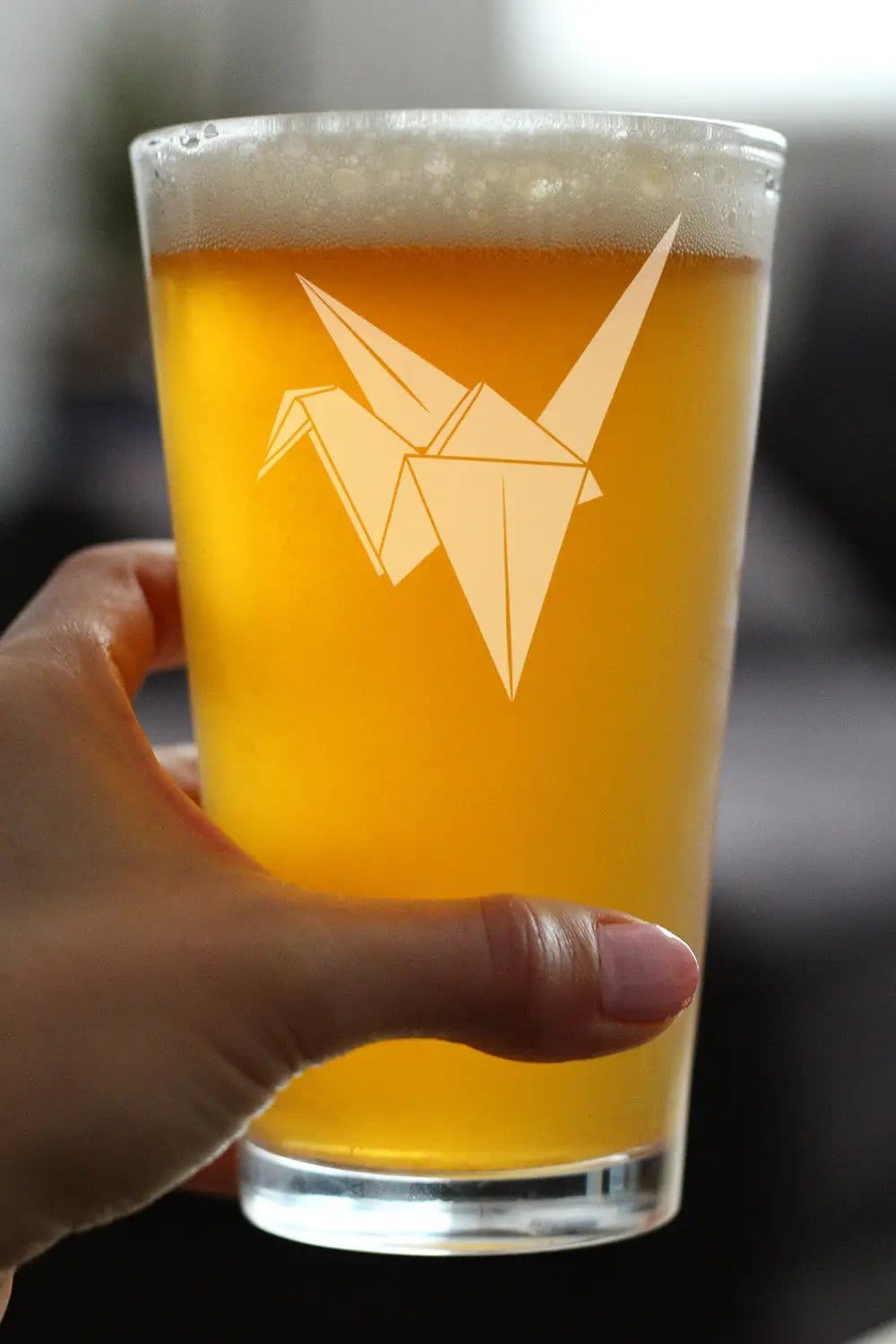 Etched Pint Glass | 16 oz Beer Glass | Dishwasher Safe | Paper Crane Engraved