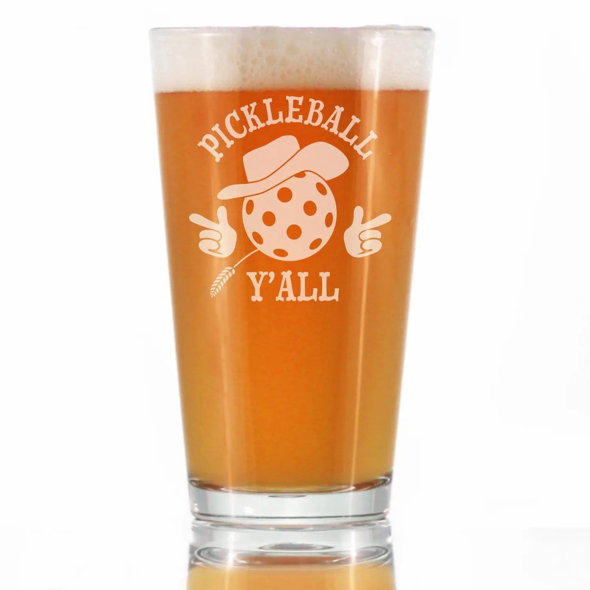 Etched Pint Glass | 16 oz Beer Glass | Dishwasher Safe | Pickleball Y'all Engraved