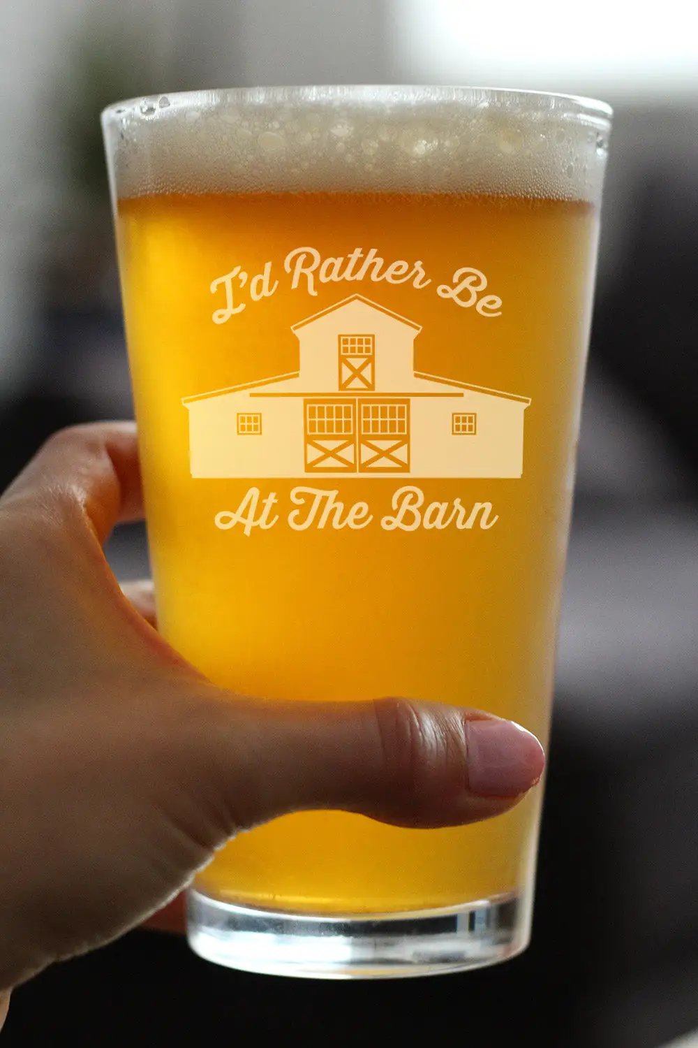 Pint Glass | Rather Be At The Barn Etched | 16 Oz Capacity | Farmhouse Decor
