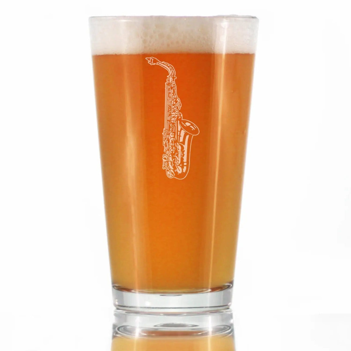 Etched Pint Glass | 16 oz Beer Glass | Dishwasher Safe | Saxophone Engraved