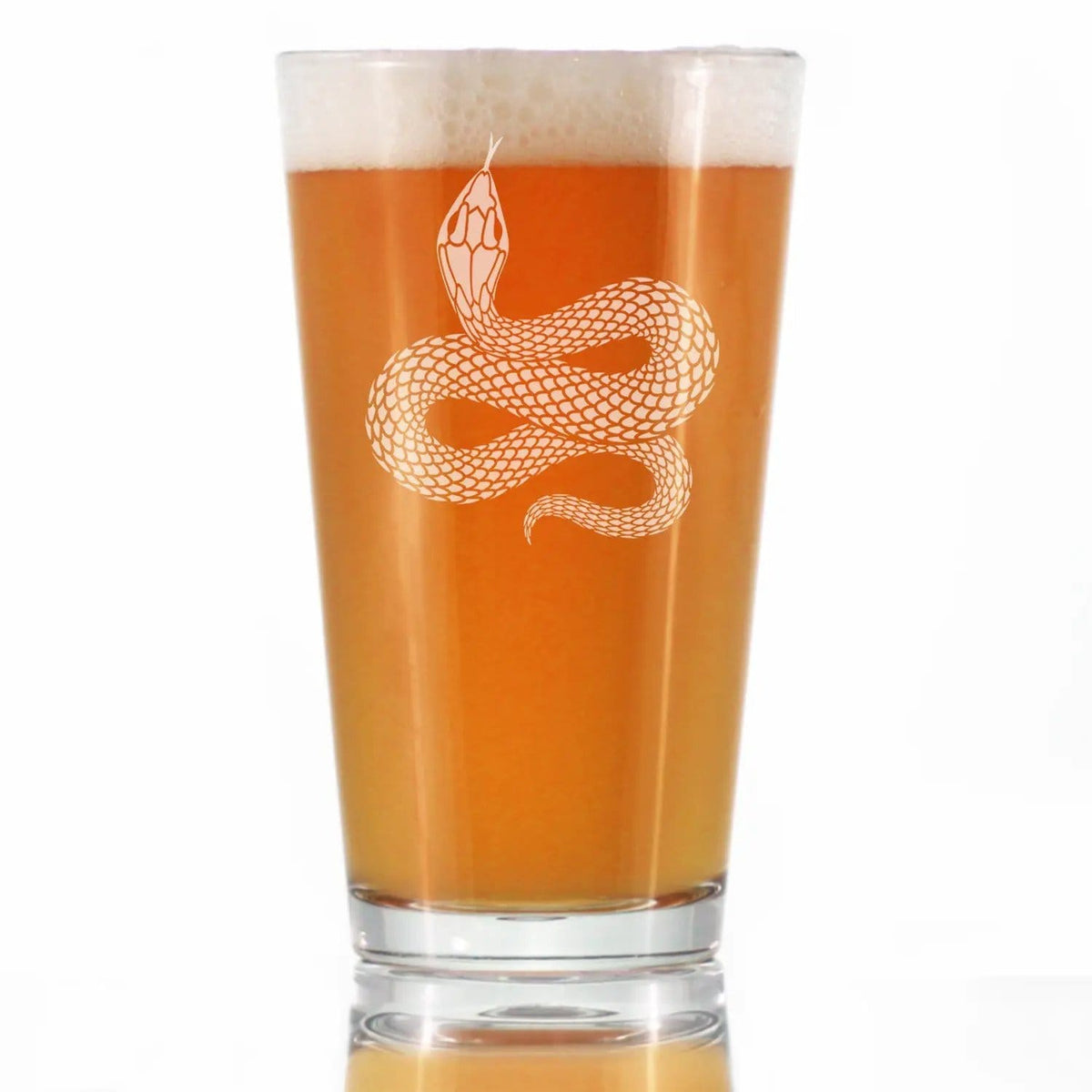 Etched Pint Glass | 16 oz Beer Glass | Dishwasher Safe | Snake Engraved