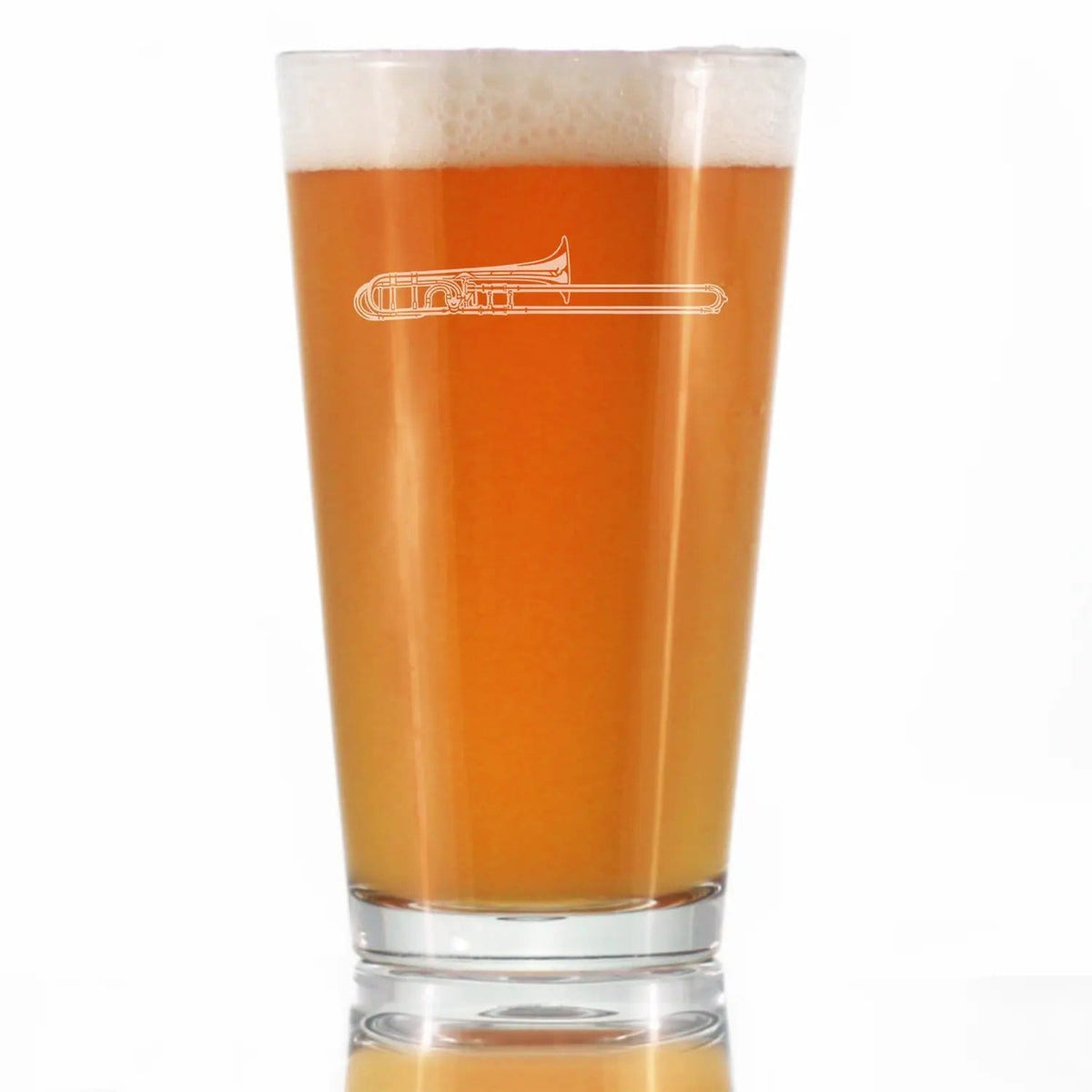 Etched Pint Glass | 16 oz Beer Glass | Dishwasher Safe | Trombone Engraved