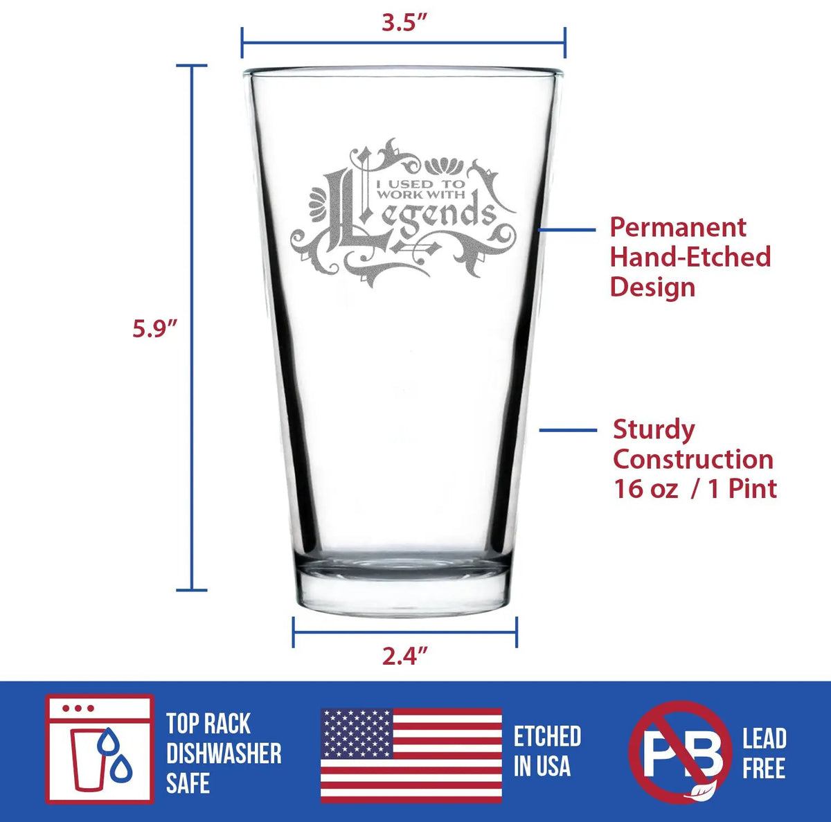 Pint Glass For Beer | 16 Oz Hand Etched | Dishwasher Safe