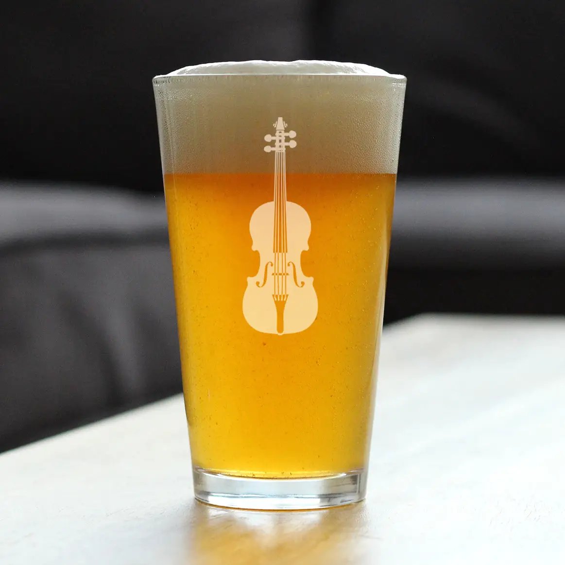 Violin Pint Glass | Hand Etched Design | Dishwasher Safe | 16 Oz Size