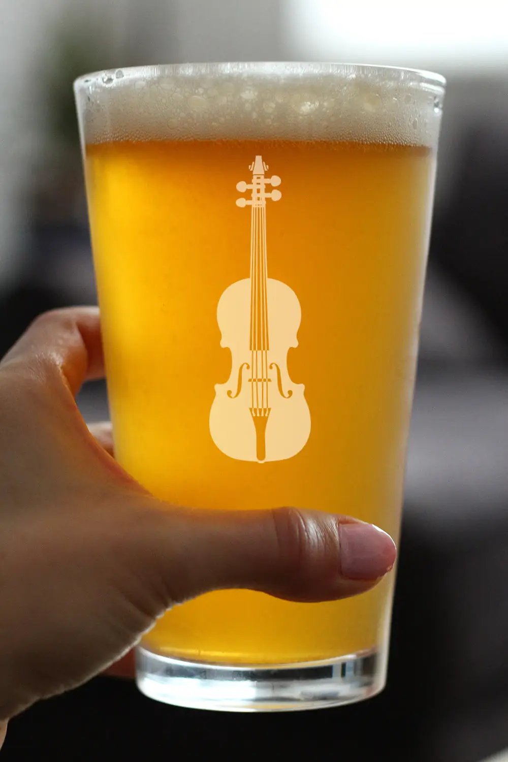 Violin Pint Glass | Hand Etched Design | Dishwasher Safe | 16 Oz Size