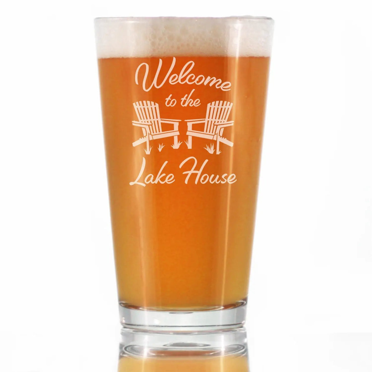 Beer Pint Glass | 16 Oz | Hand Etched | Lake House Design