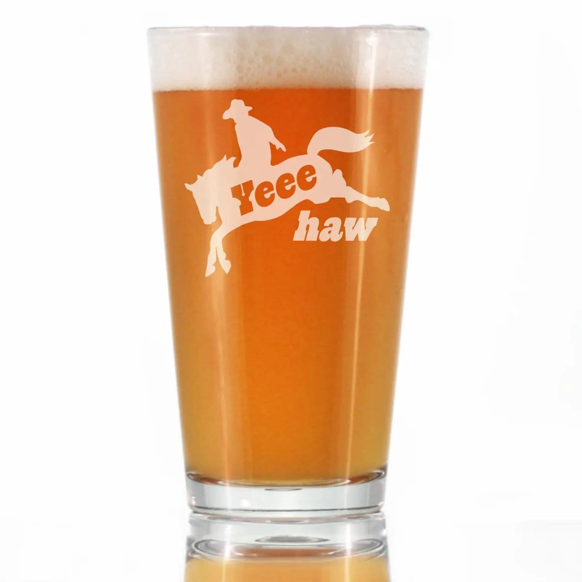Etched Pint Glass | 16 oz Beer Glass | Dishwasher Safe | Yeehaw Engraved