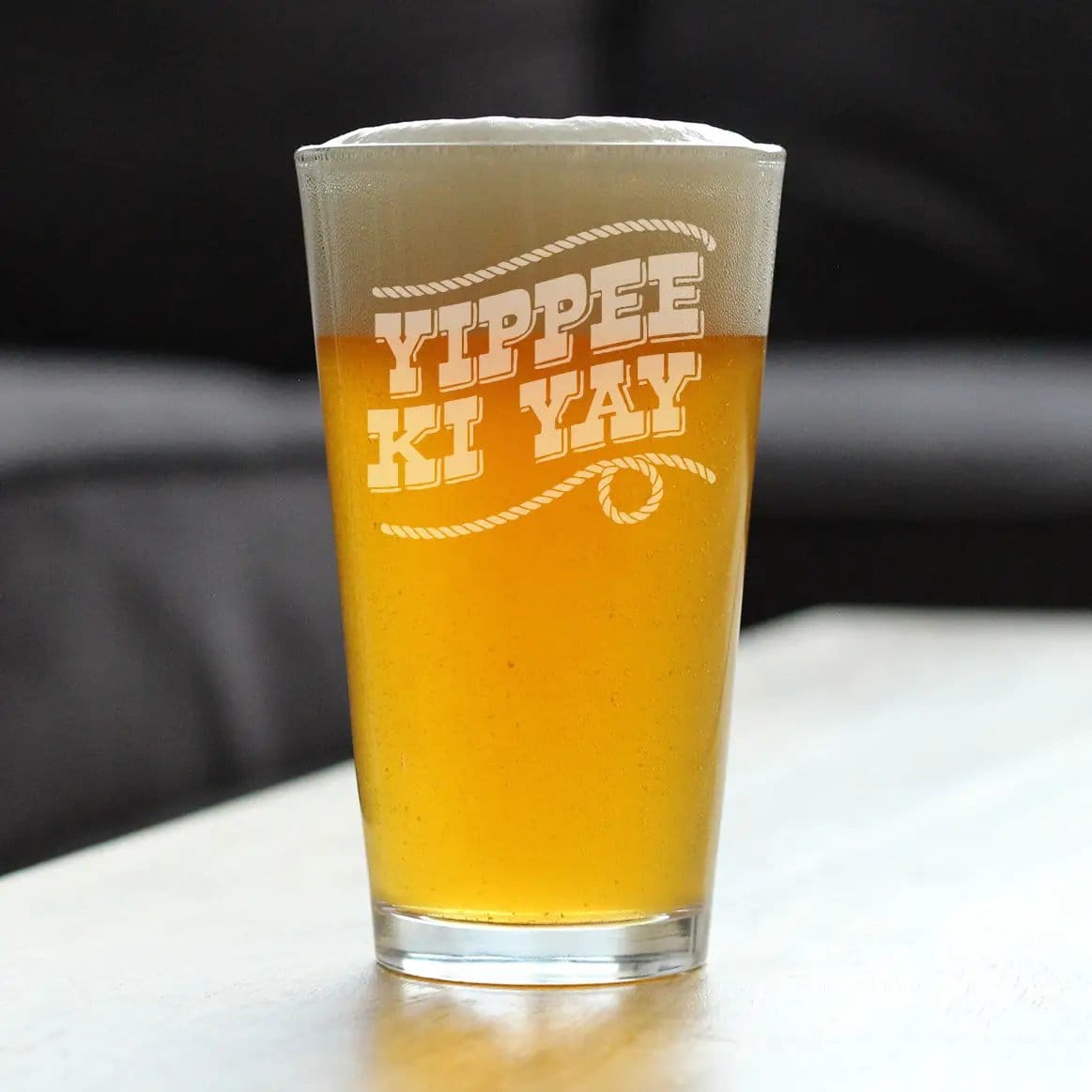 Etched Pint Glass | 16 oz Beer Glass | Dishwasher Safe | Yippee Ki Yay Engraved