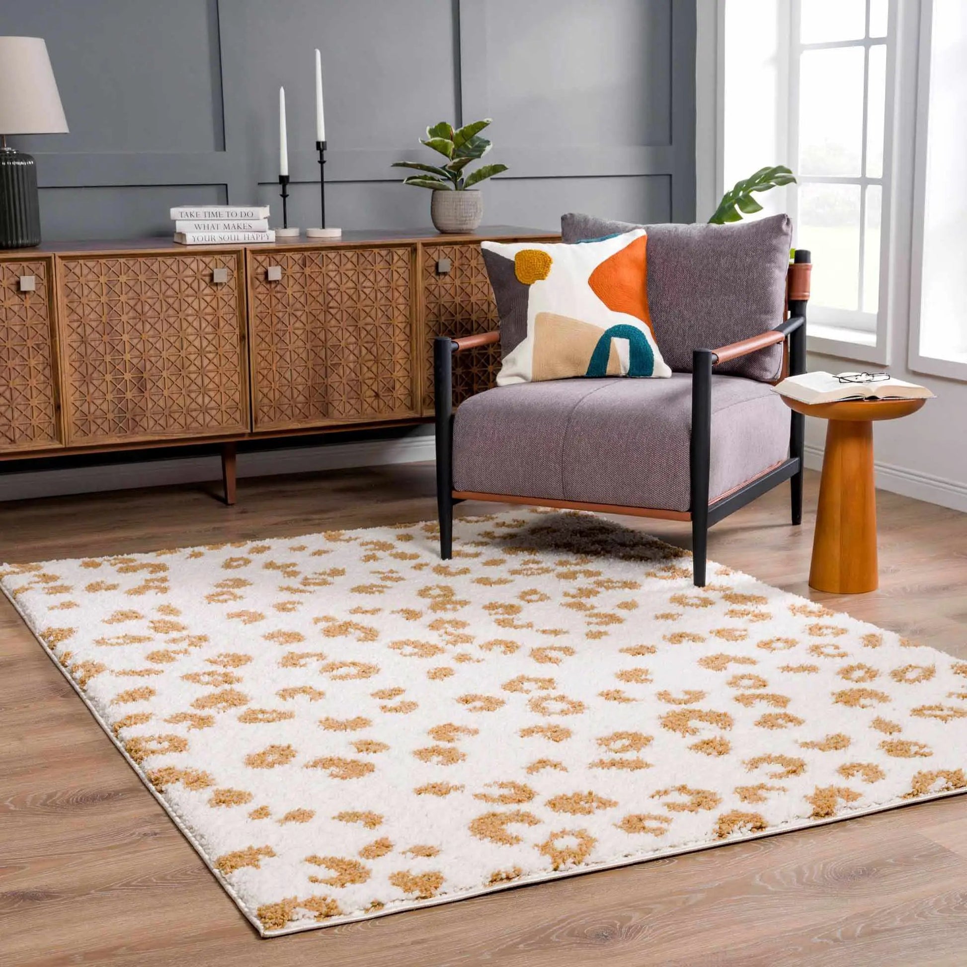 Altin Leopard Print White Area Rug from PriceLows™