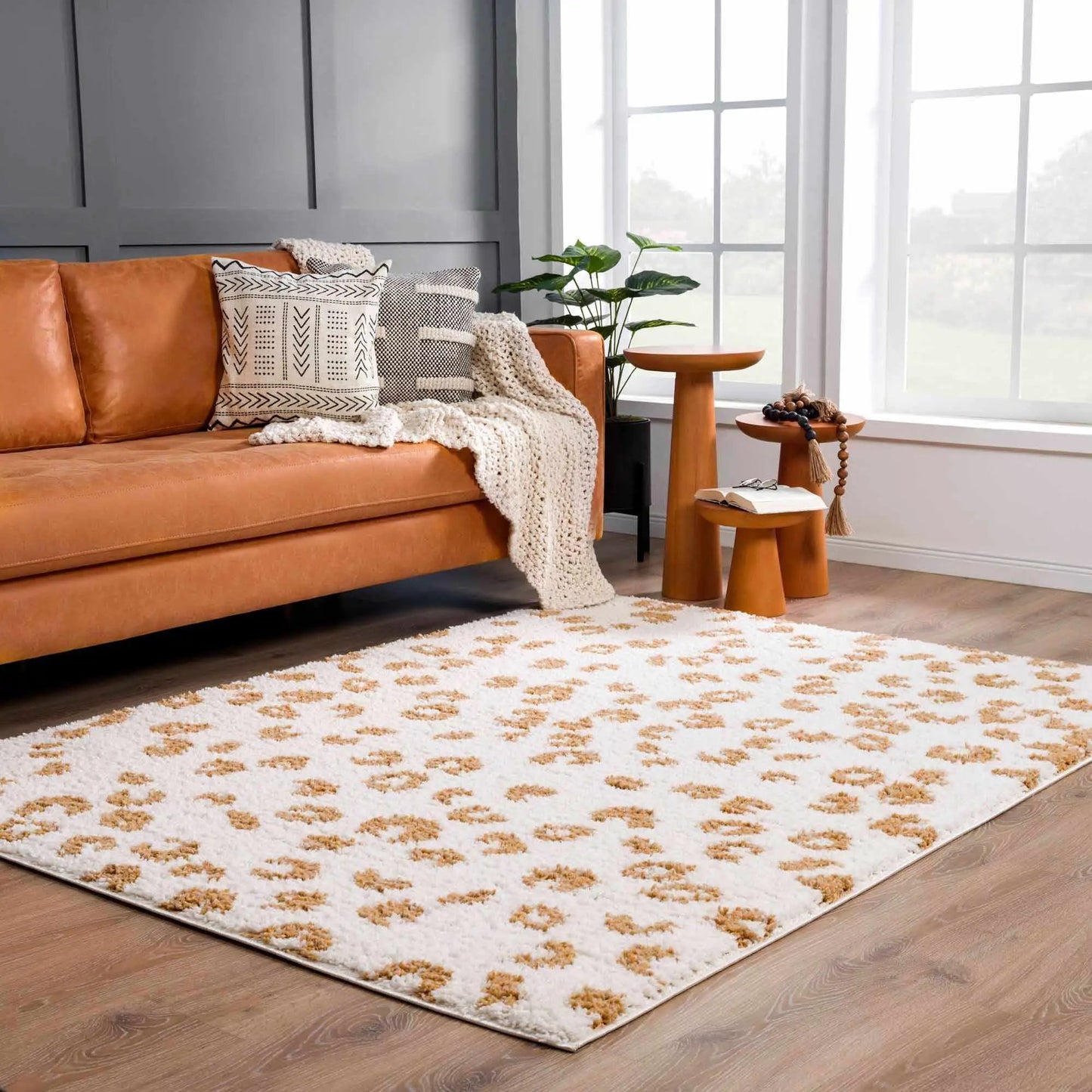 Altin Leopard Print White Area Rug from PriceLows™