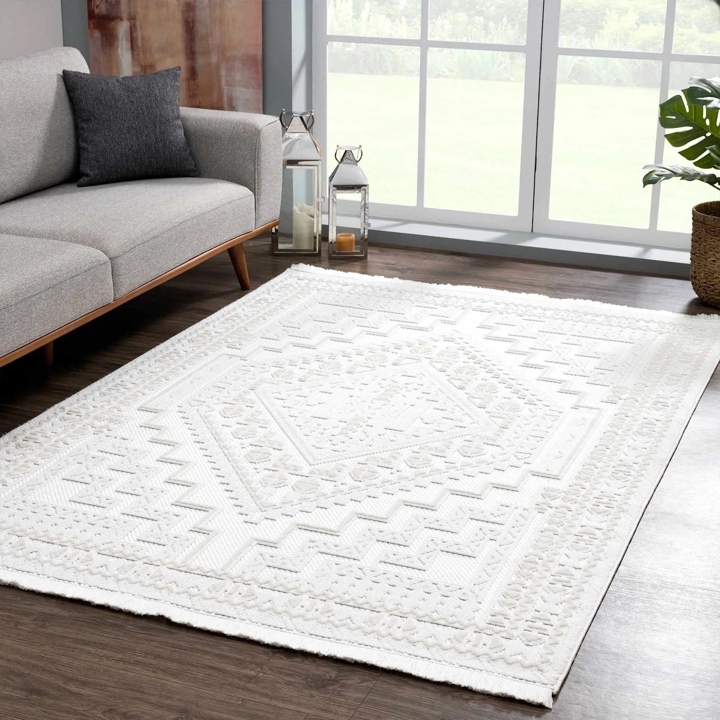 Alya White Fringe Rug from PriceLows™