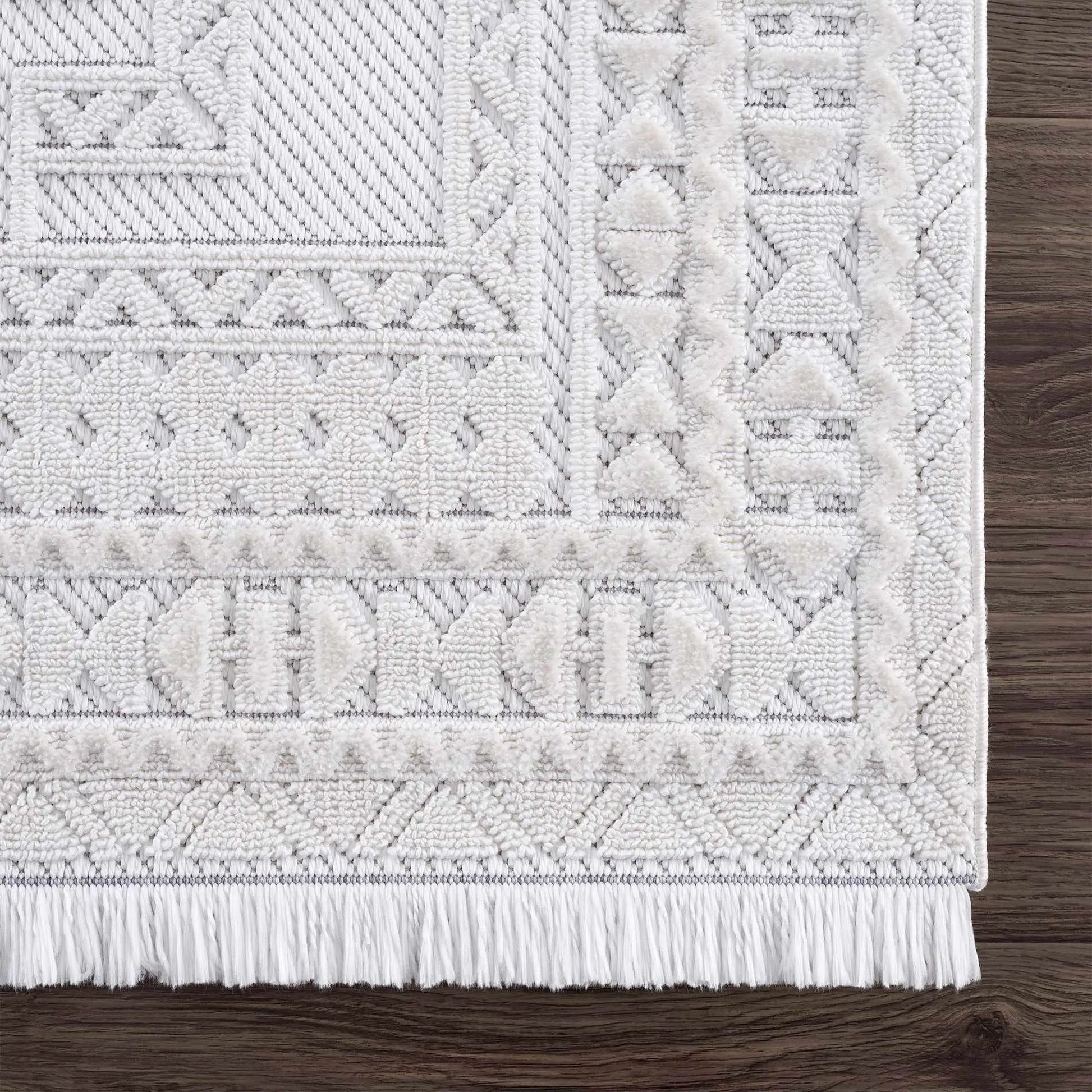 Alya White Fringe Rug from PriceLows™