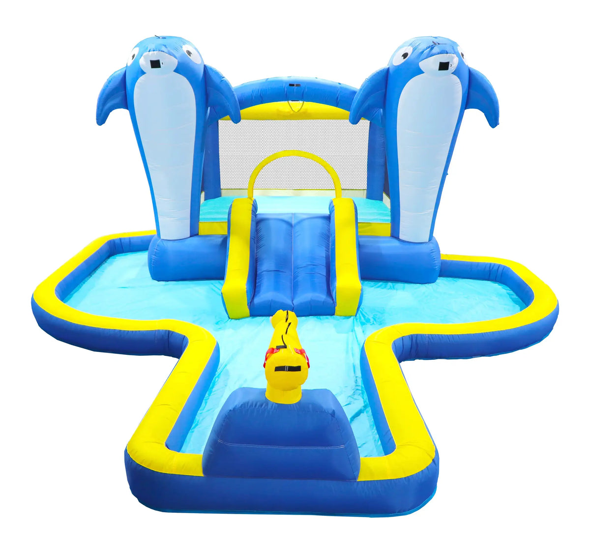 Inflatable Water Slide 8in1 Bounce House Outdoor Backyard Kids Play Center Dolphin Sprinkler Water Gun Basketball Target Games from PriceLows™