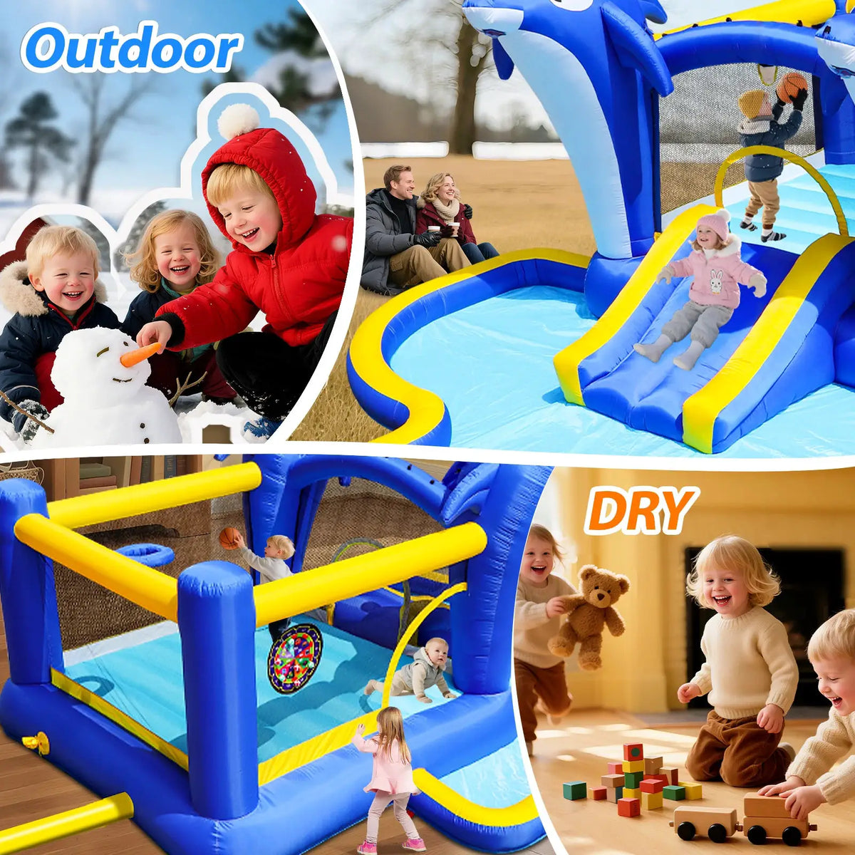 Inflatable Water Slide 8in1 Bounce House Outdoor Backyard Kids Play Center Dolphin Sprinkler Water Gun Basketball Target Games from PriceLows™