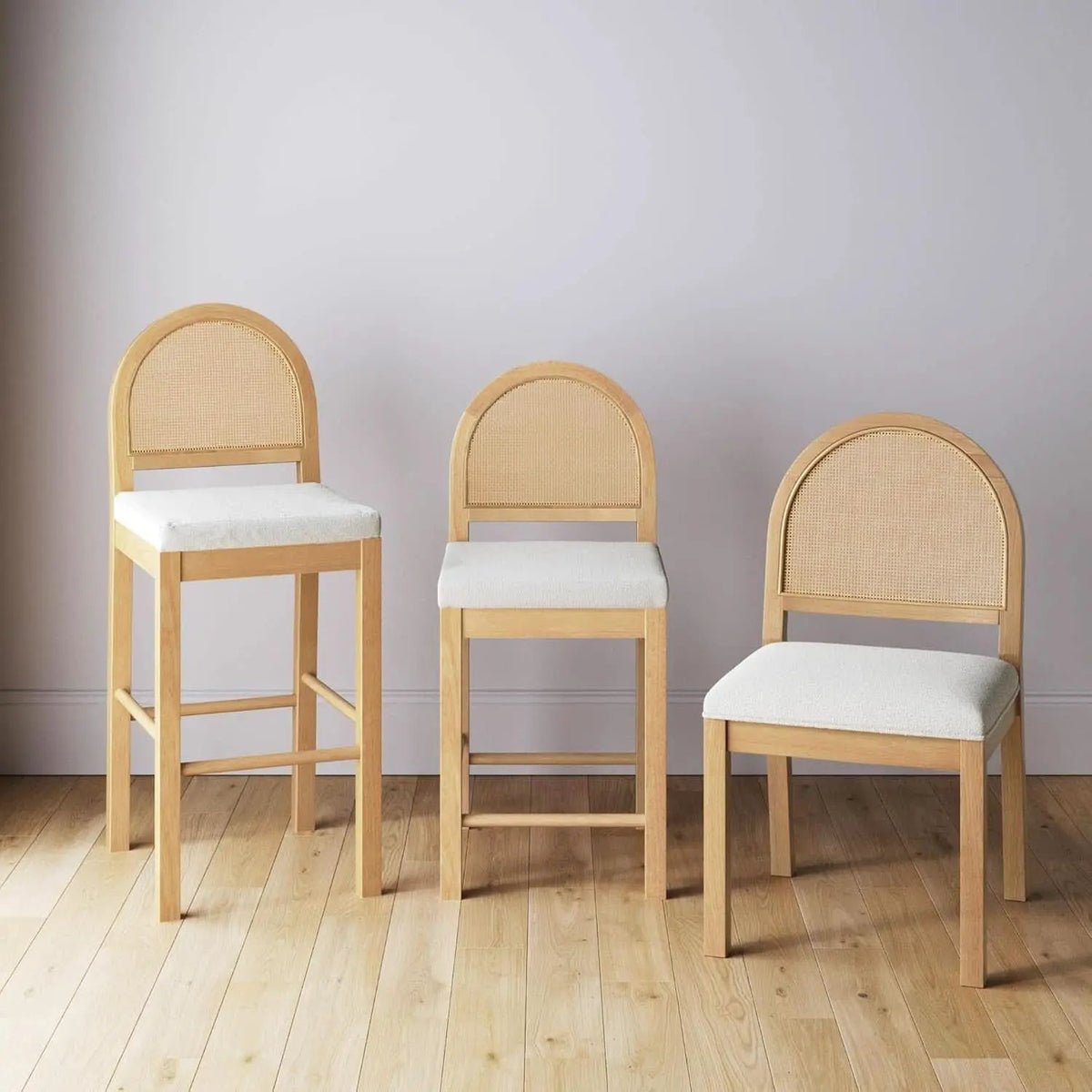 Bailey 19 Inch Boucle Dining Chair With Rattan Back And Wood Legs from PriceLows™