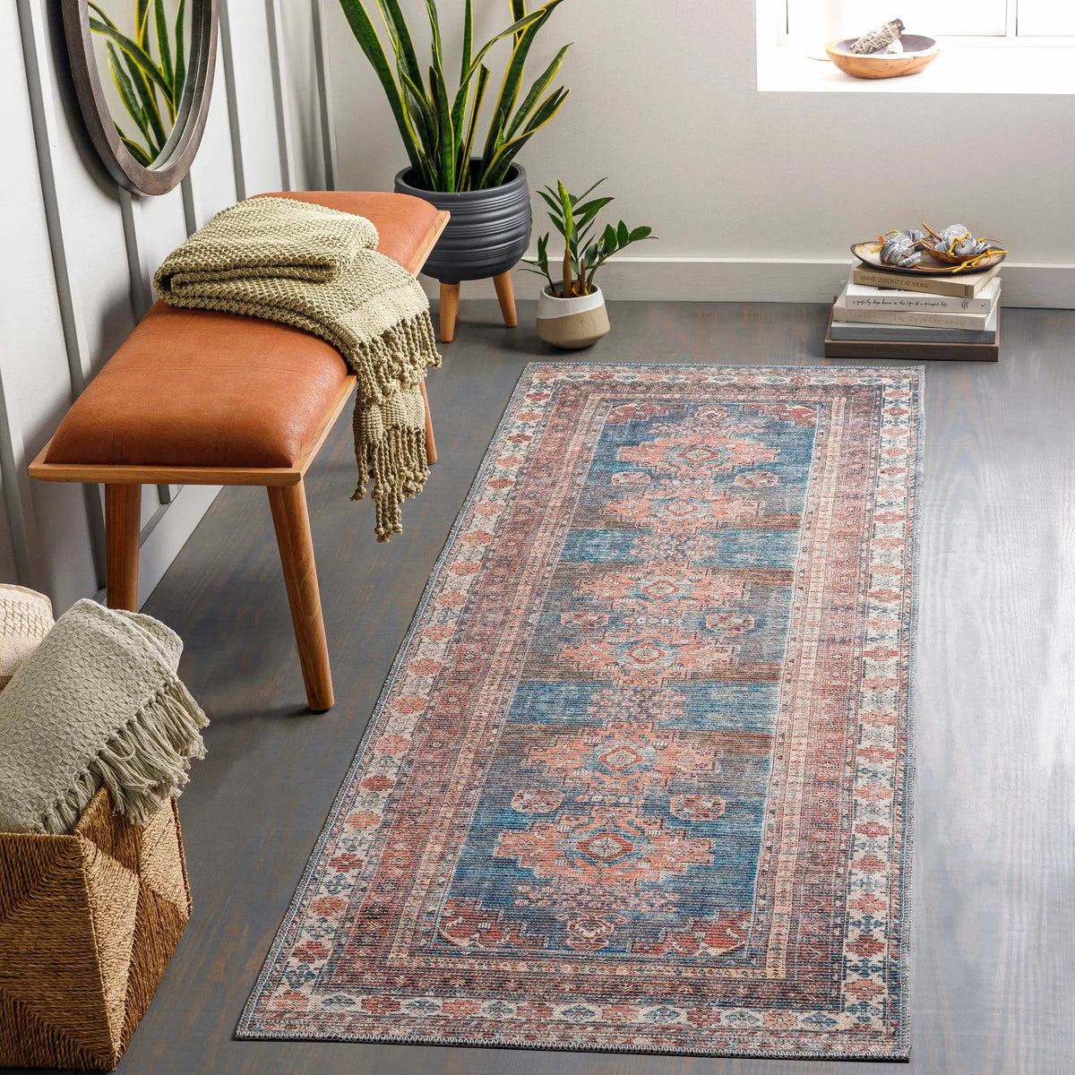 Baltinglass Rust & Blue Washable Area Rug from PriceLows™