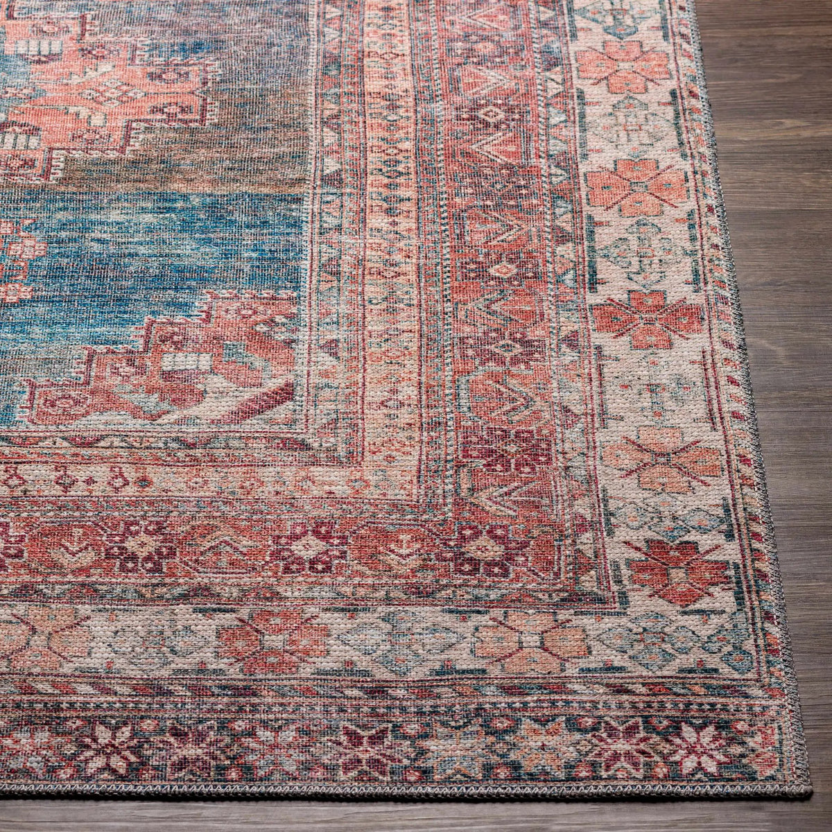 Baltinglass Rust & Blue Washable Area Rug from PriceLows™