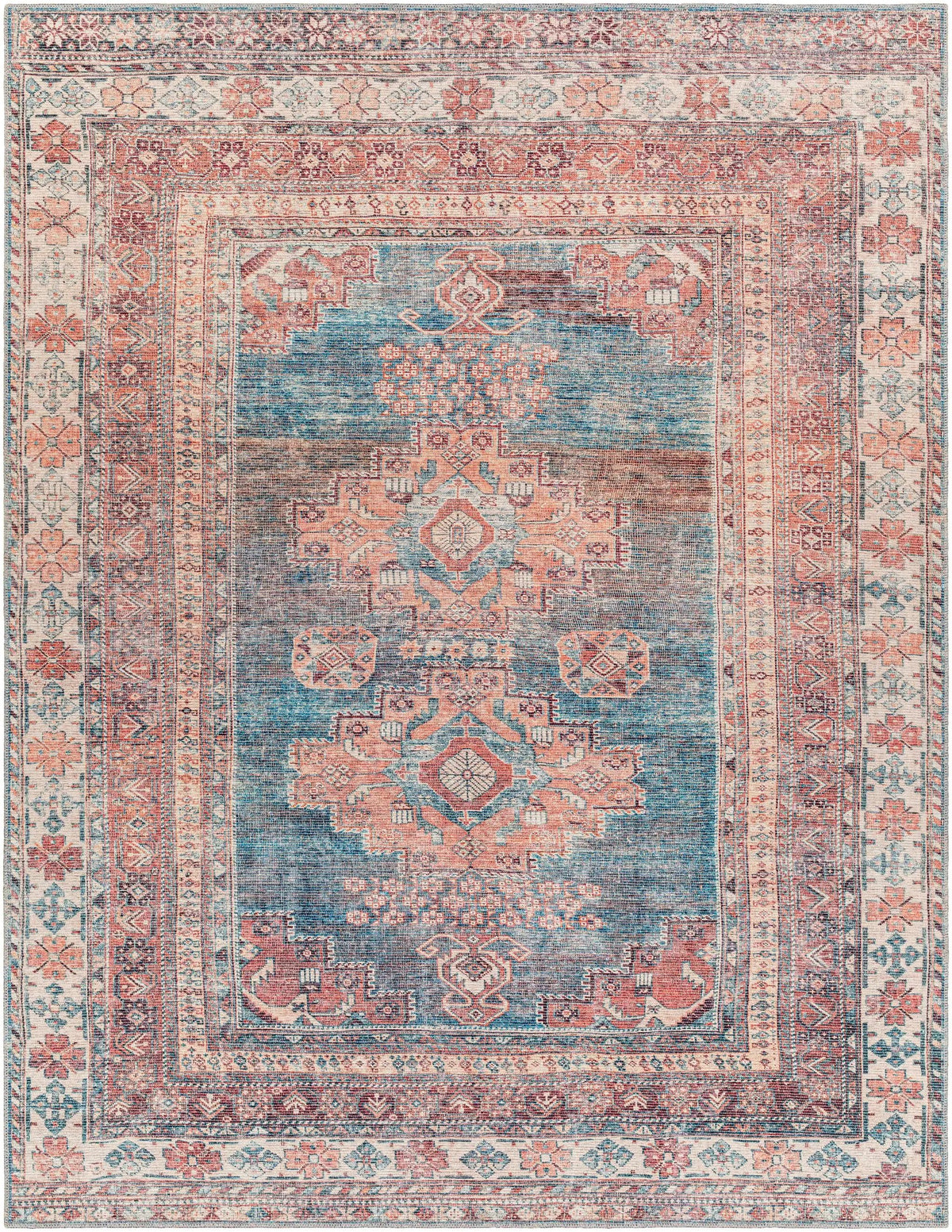 Baltinglass Rust & Blue Washable Area Rug from PriceLows™