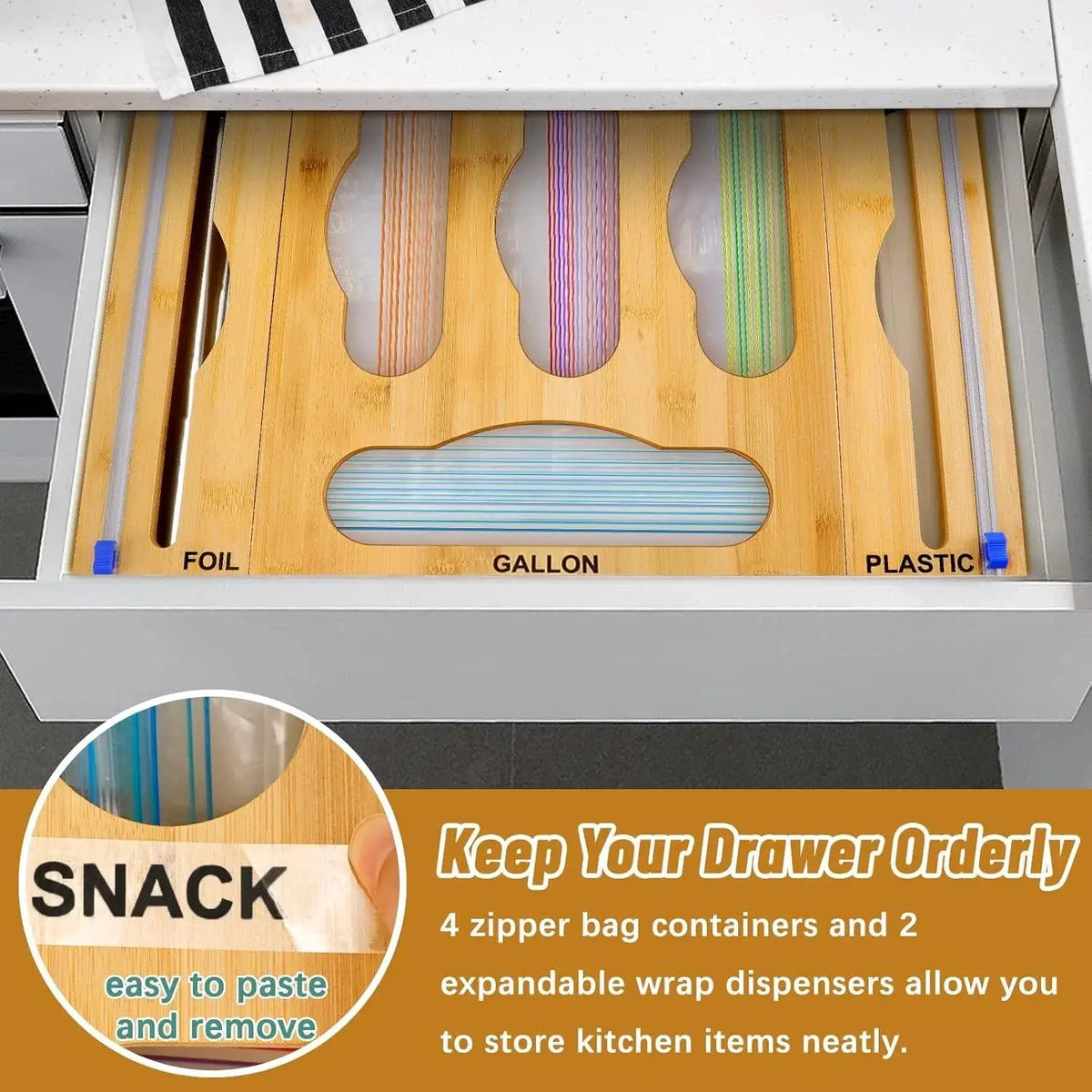 Bamboo Kitchen Organizer | Foil Dispenser | PriceLows™