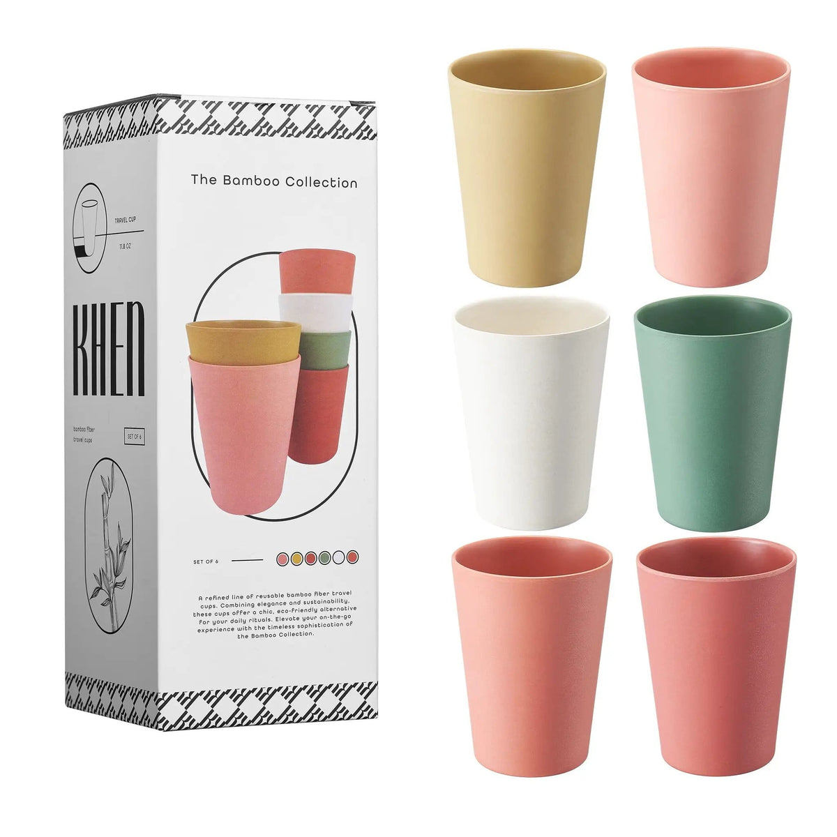Tonal Wheat Straw Bamboo Tumbler Glassware | 12 oz | Set of 6 | Bamboo