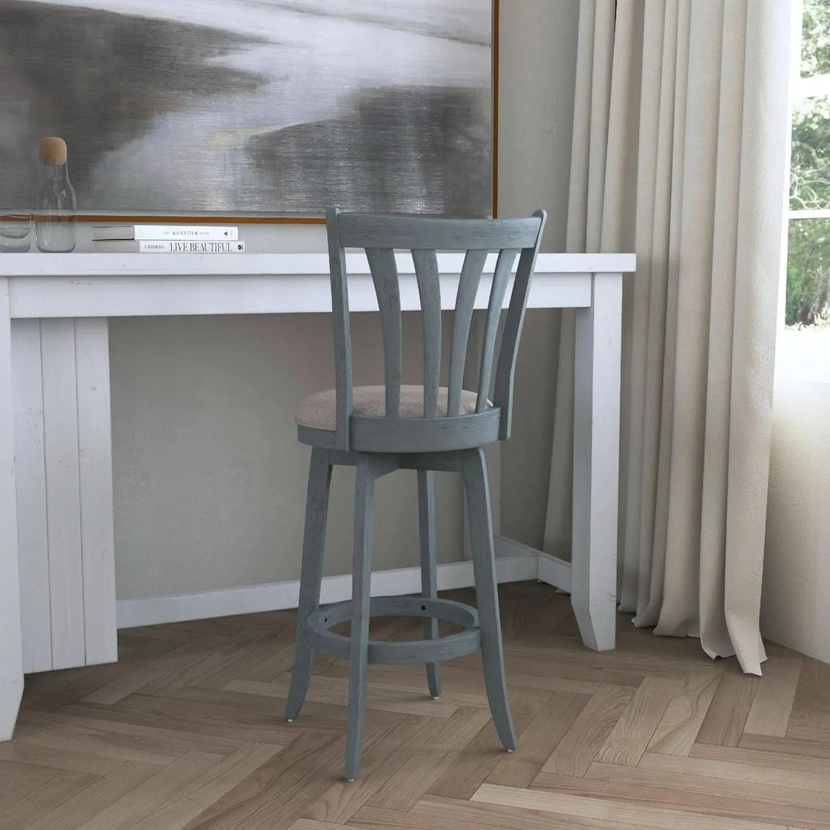 Bar Height Swivel Stool 30 Inch Blue Wire Brush Finish from PriceLows™