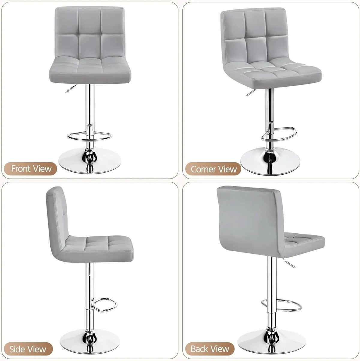 Bar Stools 2 Pack Adjustable Gray PU Leather Counter Height from PriceLows™