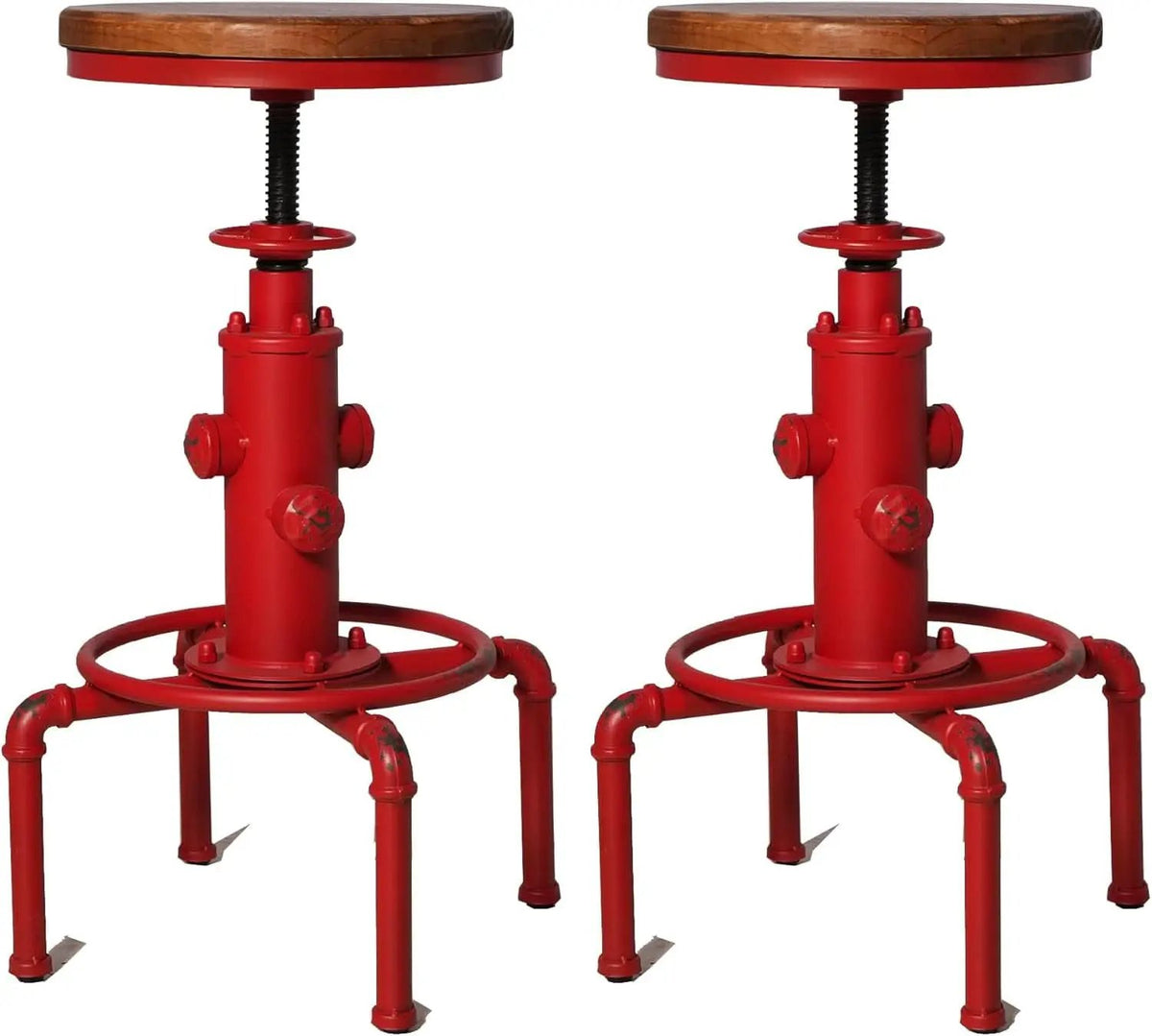 Antique Industrial Barstools Set With Adjustable Wooden Seats from PriceLows™