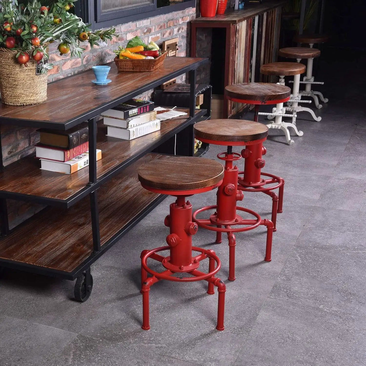 Antique Industrial Barstools Set With Adjustable Wooden Seats from PriceLows™