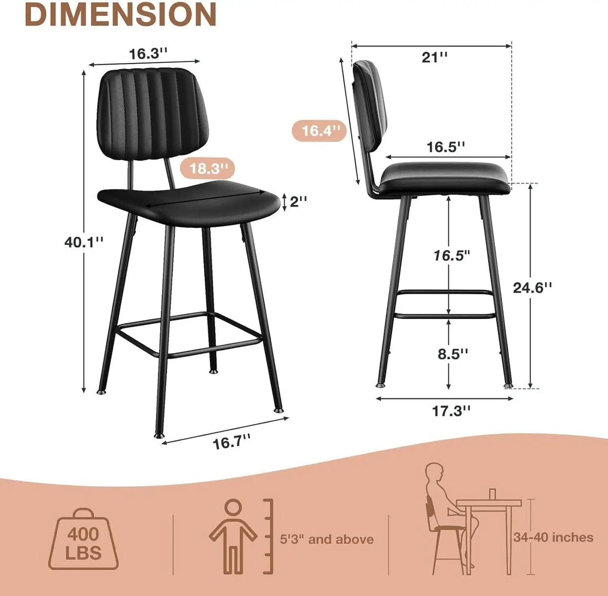 Bar Stools Set 2 24.6In Counter Height Black Faux Leather from PriceLows™