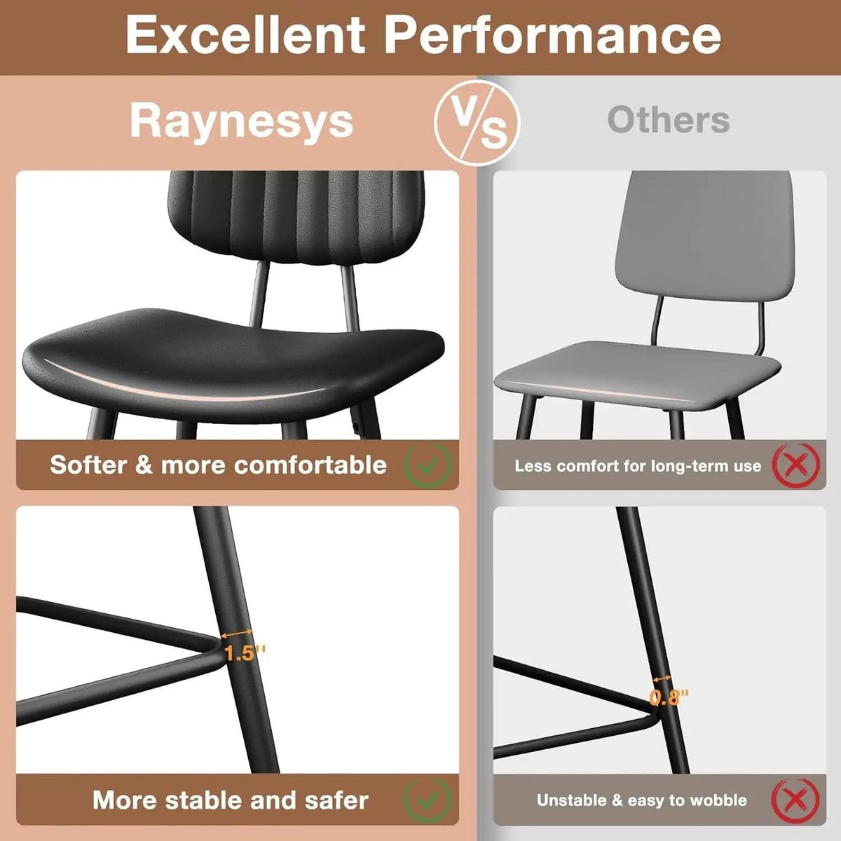 Bar Stools Set 2 24.6In Counter Height Black Faux Leather from PriceLows™