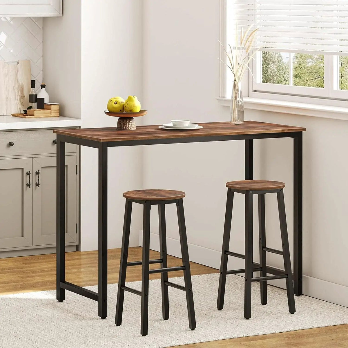 Bar Stools Set Of 2 24.8 Inch Rustic Brown Kitchen Island from PriceLows™