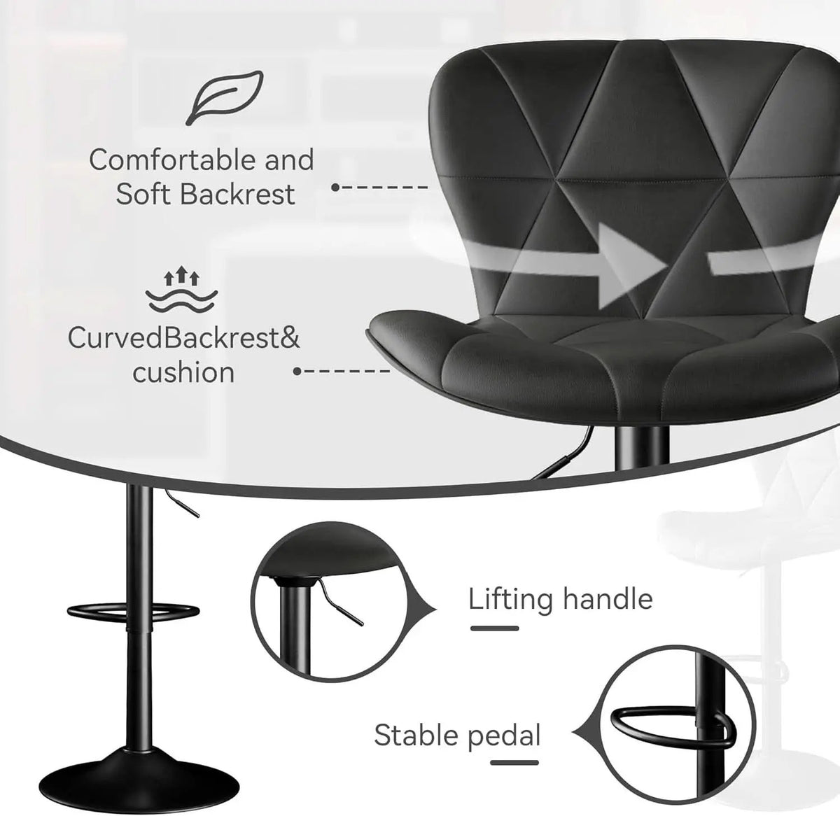 Bar Stools Set Of 2 Adjustable Swivel Faux Leather Black from PriceLows™