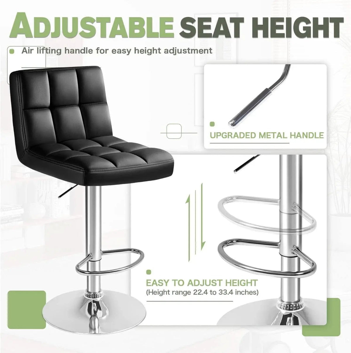 Bar Stools Set Of 2 Black PU Leather Swivel Adjustable Counter Height from PriceLows™