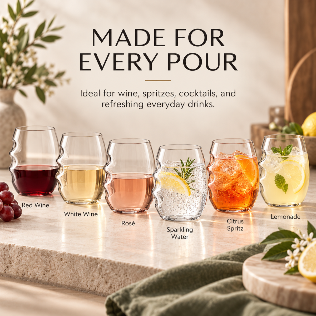 Barcelona Acrylic Stemless Wine Glassware | Set Of 12