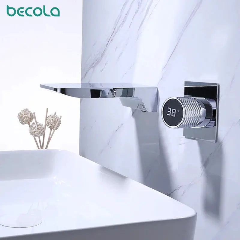Bathroom Faucet | Led Digital Display | Black Brass | Two Hole from PriceLows™