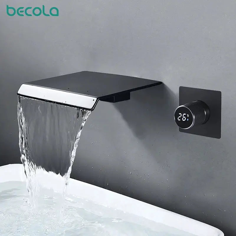 Bathroom Faucet | Led Digital Display | Black Brass | Two Hole from PriceLows™