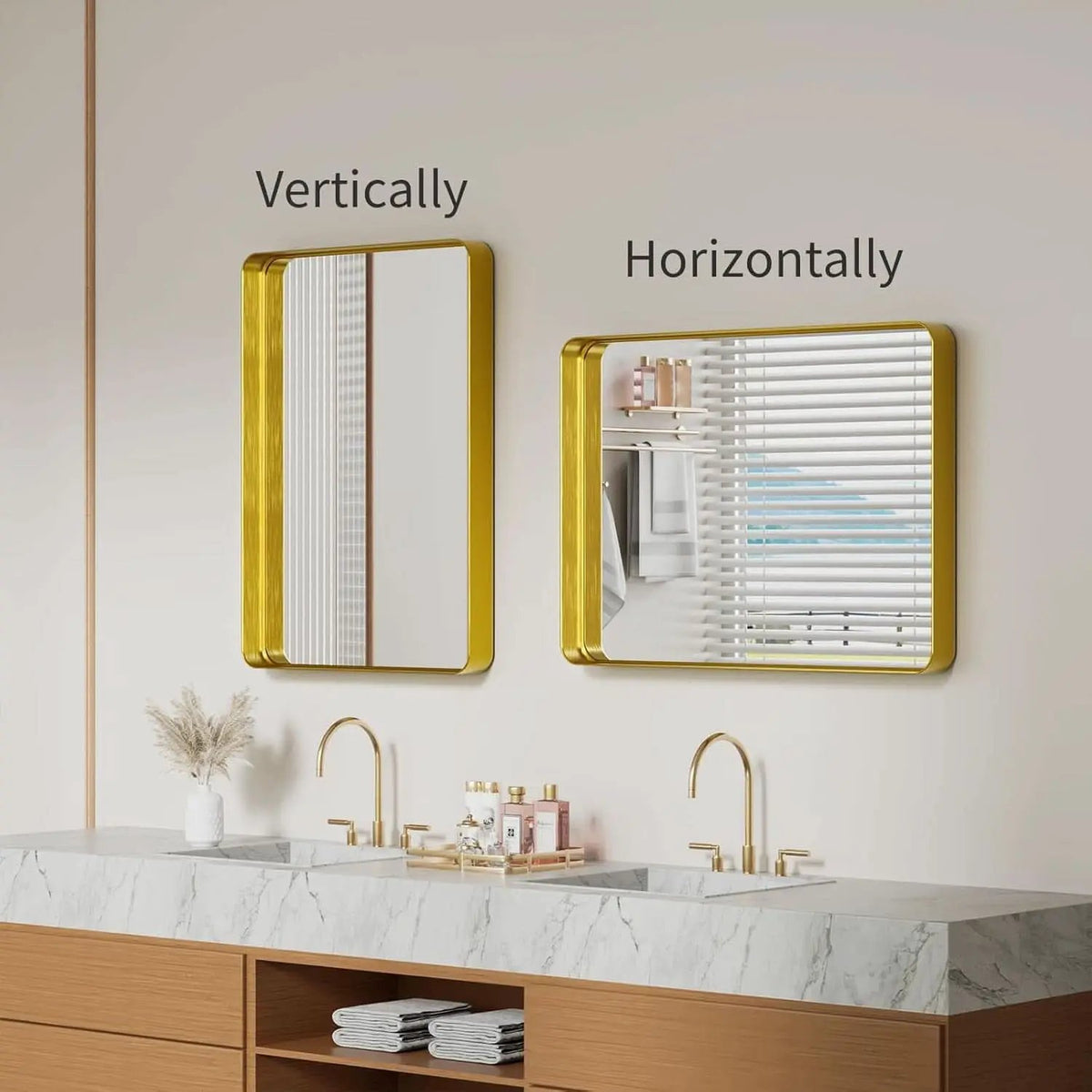 Bathroom Mirror 22x30 Inch Wall Mounted Gold Frame Tempered from PriceLows™