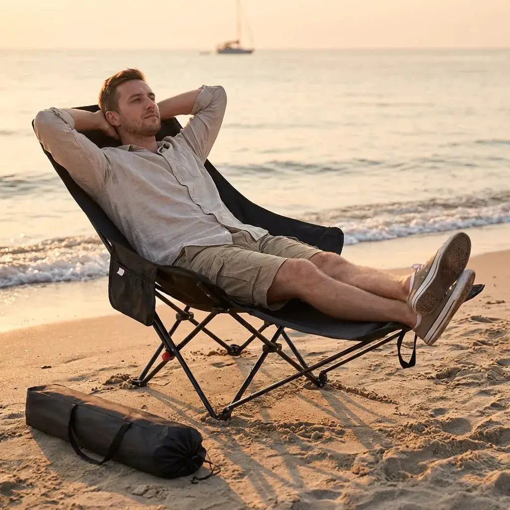 300-Pound Heavy-Duty Foldable Beach Chair with Adjustable Height and Crossed Backrest - Portable Outdoor Chair for Camping, Fish from PriceLows™