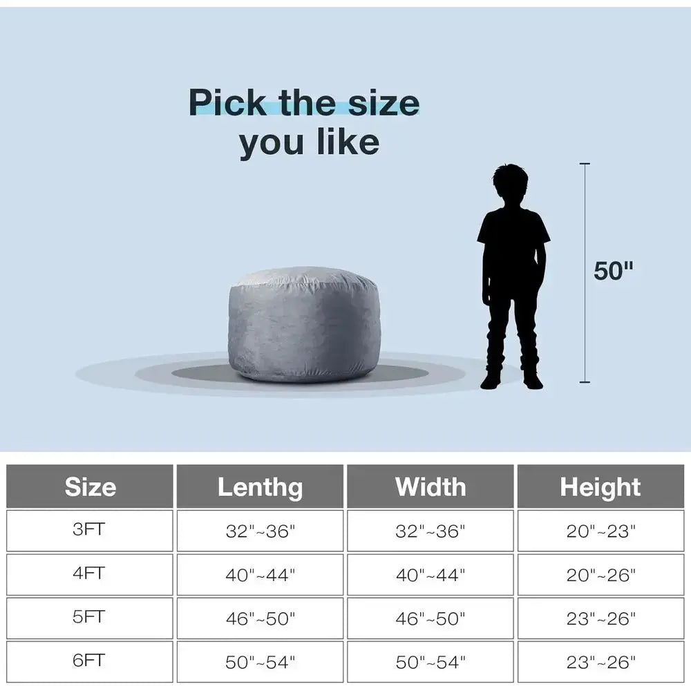 Adult-Sized 3-Foot Memory Foam Bean Bag Chair in Grey Velvet with Pull Handle and Side Pockets from PriceLows™