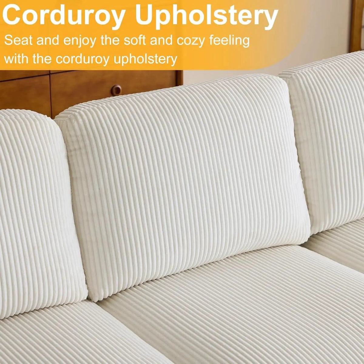 Beige 111 Inch U Shape Corduroy Sectional Sofa With Chaises from PriceLows™