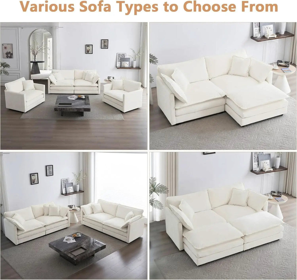 Beige 2 Piece Loveseat Armchair Set Chenille Upholstery from PriceLows™