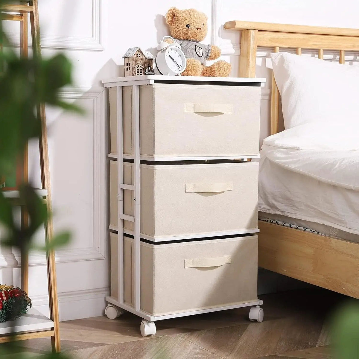 Beige Dresser Tower With 3 Drawers And Wood Top Fabric from PriceLows™