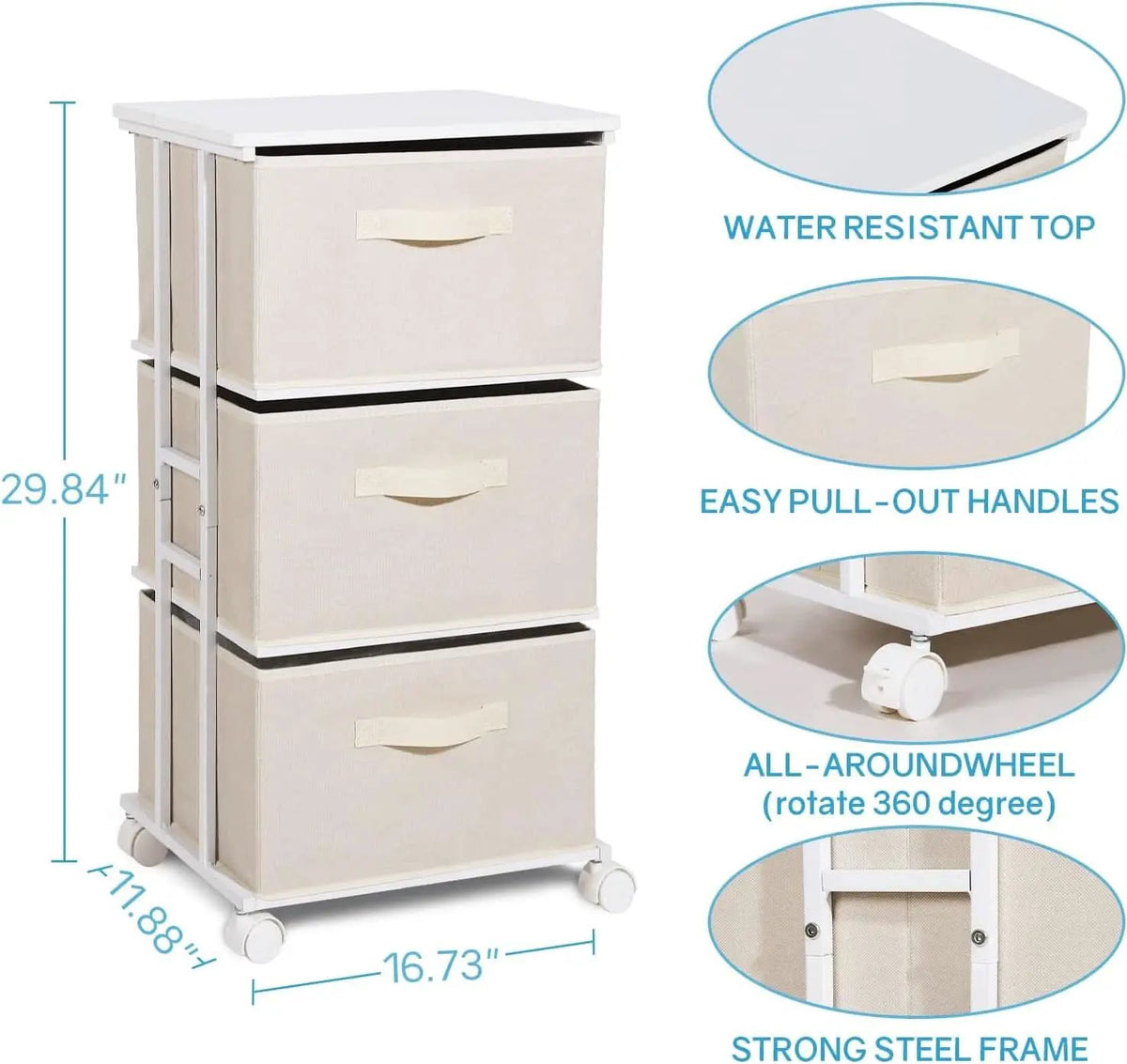 Beige Dresser Tower With 3 Drawers And Wood Top Fabric from PriceLows™
