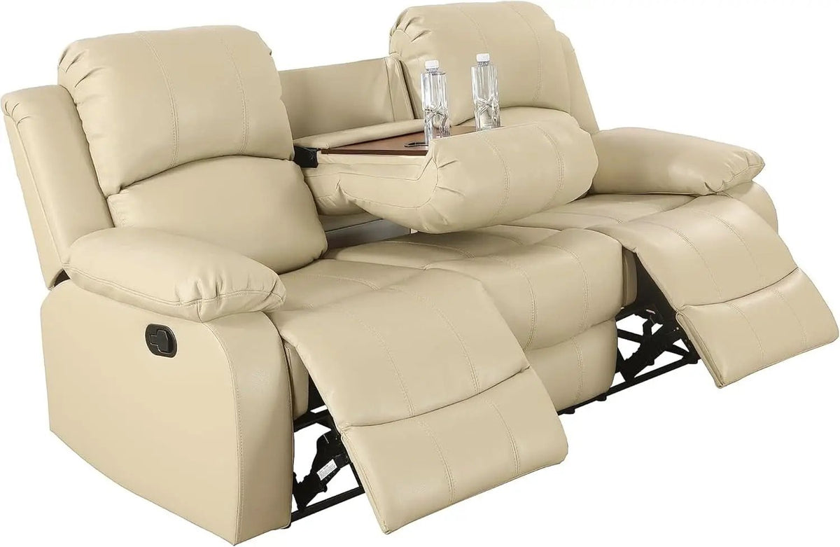 Beige 3 Piece Manual Recliner Sofa Set With Cup Holders from PriceLows™
