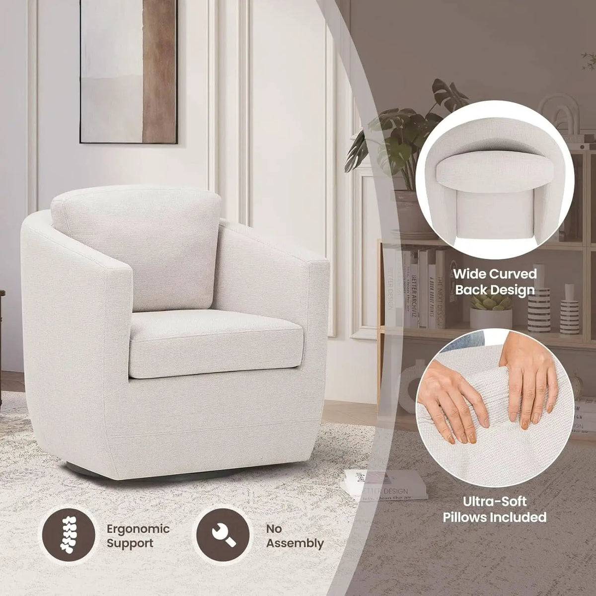 Beige 360 Degrees Swivel Armchairs Fully Assembled from PriceLows™